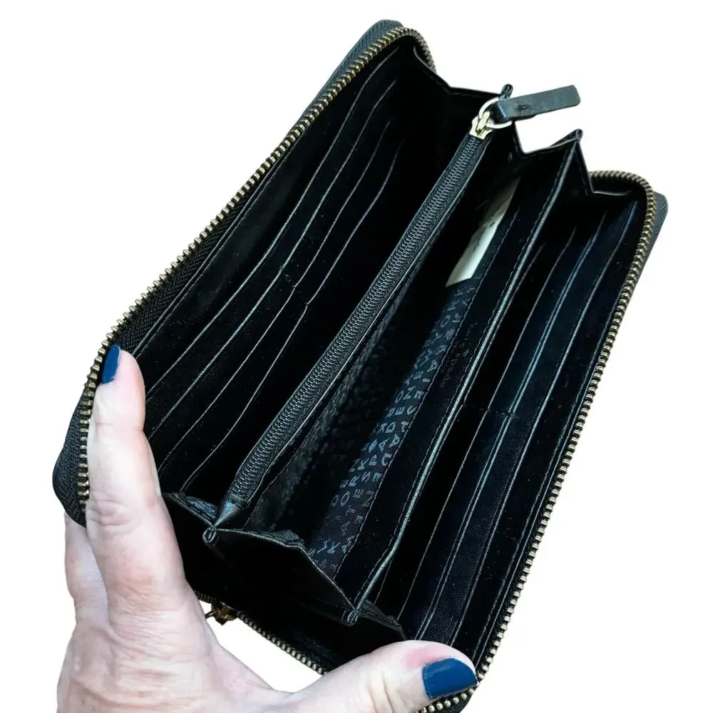 Kate spade new york black quilted leather zip around wallet designer clutch